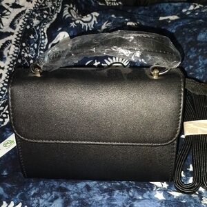 New Black Shoulder Bag with Flap-Over Closure